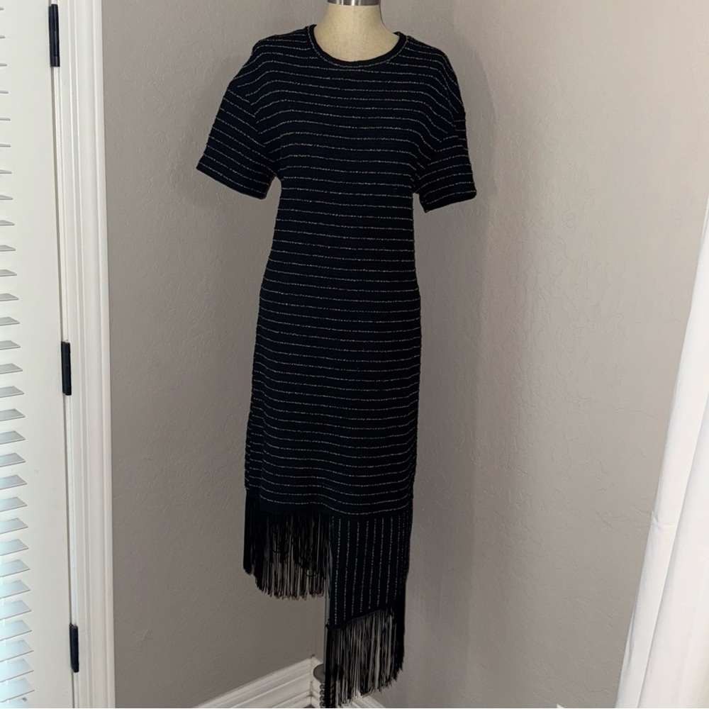 Zara Black Sheath Dress with Fringe Detail size M